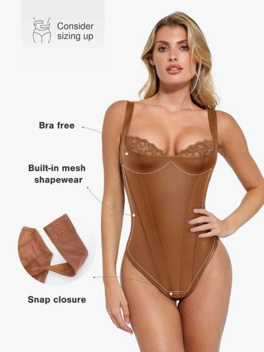 NWOT Popilush Brown Faux-Leather Bodysuit - Picture 6 of 7